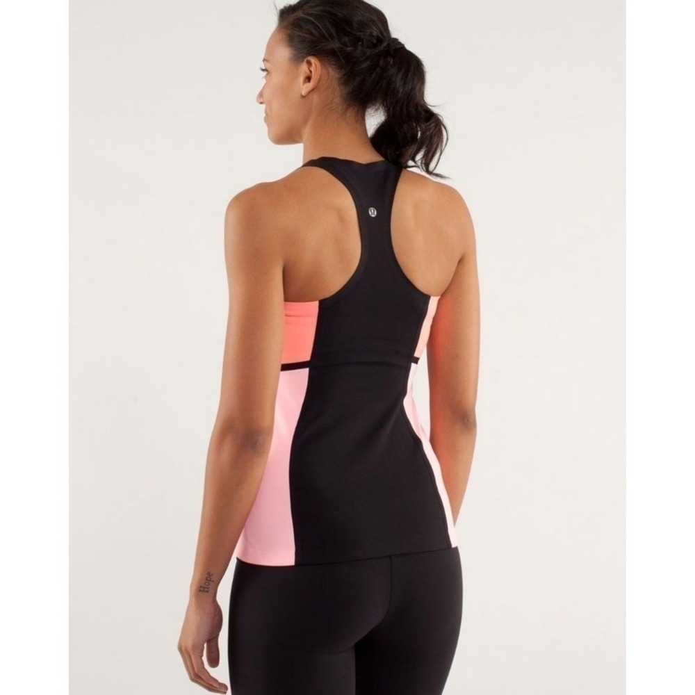 Lululemon Tank Top Women Size 0 Black Pink Colorblock Cool Racerback Surf Bonded - Picture 3 of 8